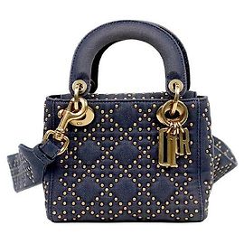 Dior Denim Stud Mini Lady Bag Blau