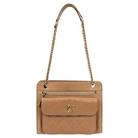 Chanel Bolsa de ombro bege com bolso Marrom
