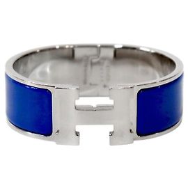 Hermès Blue Click Acier Silver Armband Blau