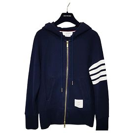 Thom Browne Women's Engineered Diagonal Hooded Zip-Up Navy Size Blue