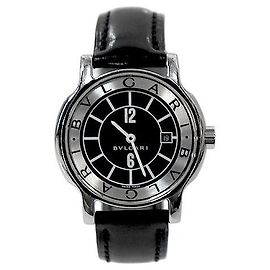 Bulgari Relógio Quartz Solo Tempo em Couro Preto Preto