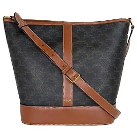 Céline Borsa Bucket Medium in tela Triomphe e vitello Marrone