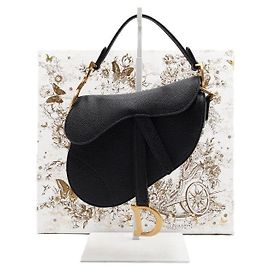 Dior Mini mala Tote Saddle em pele de vitelo grão preto Preto