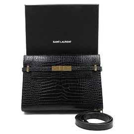 Saint Laurent Black Crocodile Embossed Manhattan Shoulder Bag Black