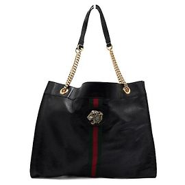 Gucci Raja Web Chain Schultertasche mit schwarzem Tigerkopf Schwarz