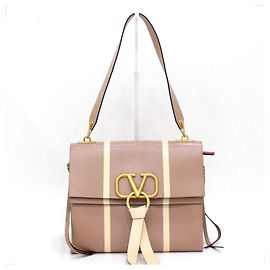 Valentino Bolsa de Ombro Garavani VLogo com Corrente Dourada, Bege Medium Marrom