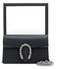 Gucci Borsa a tracolla e spalla Dionysus GG Super Mini in pelle nera e canvas con catena Nero