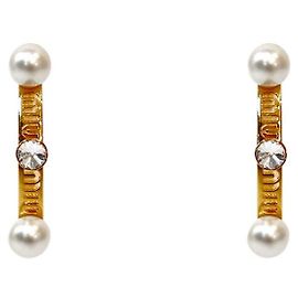 Miu Miu Brincos de argola decorados com pérolas Dourado