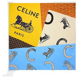 Céline Quadratisches Seidentwill-Tuch Blue/Cream/Yellow Blau