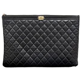 Chanel Caviar Boy Clutch Bag Large Black Black