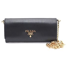 Prada Borsa Crossbody WOC Vitello Move Gold Chain Nero