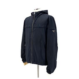 Prada Nylon Triangle Logo Men's Windbreaker Jacket Blue