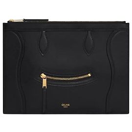 Céline Bolsa Medium em couro de bezerro brilhante preto Preto