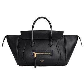 Céline Small New Luggage in pelle d'agnello morbida e lucida Nero Nero
