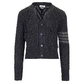 Thom Browne Diagonal Cable Mohair Wool Cardigan Dark Gray Brown
