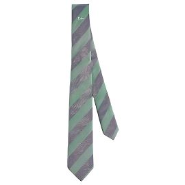Dior Regimental Tie Green Navy Blue Stonewashed-Effect Silk Blue