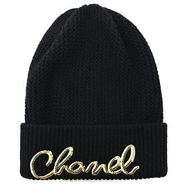 Chanel Cashmere Beanie with Sequin Lettering Black Black