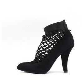 Louis Vuitton Botas de cano curto femininas em camurça e malha preta Preto
