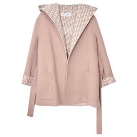 Dior Casaco com Capuz e Cinto Oblique Pink Beige Marrom