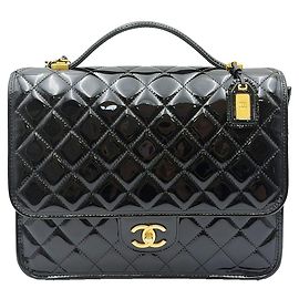 Chanel Black Patent School Memory Backpack Black