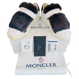 Moncler Sneakers in pelle bianca con pelliccia e Velcro Bianco