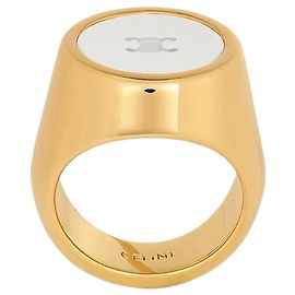 Céline Triomphe Siegelring Lackgold-Finish Messing Ivory Gold Weiß