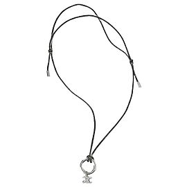 Céline Collana Charm Triomphe Ottone Finitura Rodio Cotone Nero Argento Nero