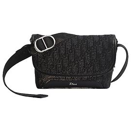 Dior Bolso Jet Flap Strap Mini Black Oblique Jacquard Negro