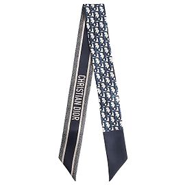 Dior Sciarpa Oblique Blu Navy in Twill di Seta Blu