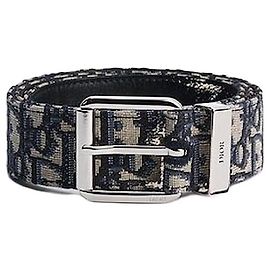 Dior Cintura Beige Black Oblique Jacquard, Pelle di Vitello Granulata Nera Marrone