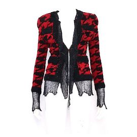 Balmain Strickjacke aus Wolle in Multicolor-Destroy-Optik für Damen Rot
