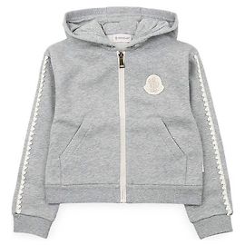 Moncler Giacca con cappuccio e zip in maglia con patch per bambini Marrone