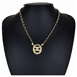 Chanel Round Leather Chain Necklace Black