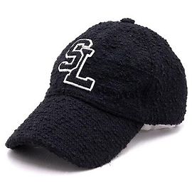Saint Laurent Boucle Tweed Wool SL Logo Baseball Cap Schwarz