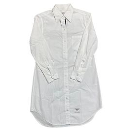 Thom Browne RWB Tab Point Collar Solid Poplin Dress Silvery
