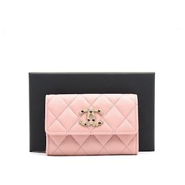 Chanel Carteira Classic Small em couro Caviar rosa com CC dourado Rosa