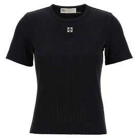 Tory Burch BAUMWOLL-RIPP-T-SHIRT MIT LOGO Schwarz