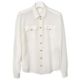 Balmain Camisa de seda crepe chinesa Ivory Branco