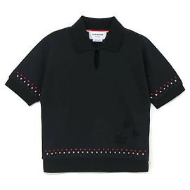Thom Browne Polo em algodão Milano com bordado de estrela e floco de neve Preto