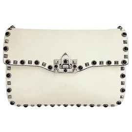Valentino Bolsa Crossbody Rockstud Rolling Guitar Strap Ivory Branco