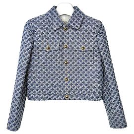 Céline Gebrauchte Trucker Jacket aus Monogramm-Chambray-Baumwolle XS Blue Denim Blau