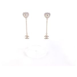 Chanel CC Heart CC Crystal Drop Earrings White