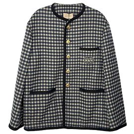 Gucci Interlocking Wolljacke mit Gingham-Karo Blau