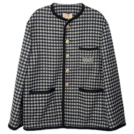 Gucci Interlocking Wool Gingham Jacket Blue