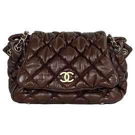 Chanel Bolsa de ombro com aba acordeão acolchoada Bubble Castanho escuro Marrom