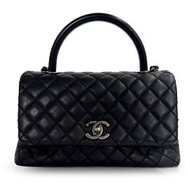 Chanel Coco Handle Flap Bag Medium Black Collection Caviar Black