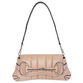 Gucci Bolsa de Ombro Small em Couro Rose Beige com Corrente Horsebit, não utilizada Marrom