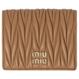 Miu Miu Matelassé Napa Leather Card Holder Powder Caramel AFPP Brown