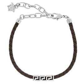 Versace Pulseira de couro Greca Marrom
