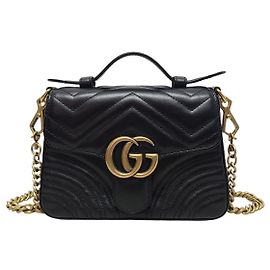 Gucci Black GG Marmont Matelassé Top Handle Mini Bag Black